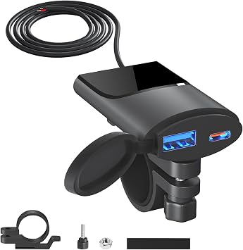 Motorcycle USB Phone Charger Qidoe Dual USB PD & Quick Charge 3.0 Motorcycle Charger Waterproof Motorcycle Accessories for Phone, iPad, GPS, etc