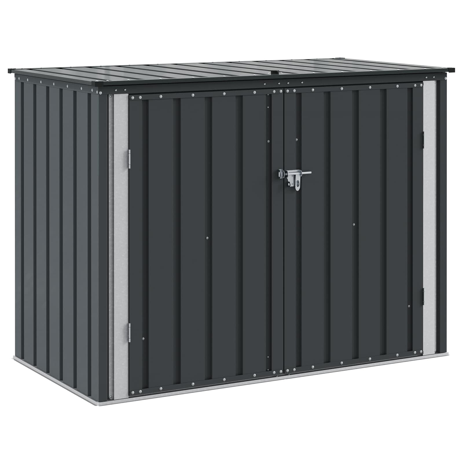 Aufbewahrungsbox für den Garten, Schwarz, 151,5 x 82 x 110,5 cm, Stahl | Riegelschloss, leicht zu öffnender Deckel, großer Innenraum, Pflege mit feuchtem Tuch