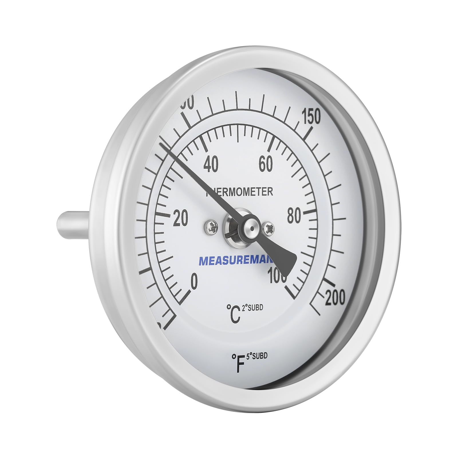 Measureman Fully Stainless Steel Bimetal Dial Thermometer, 3" Dial, 4" Stem, 50-500 deg F/10-260 deg C, -1% Accuracy, Adjustable, 1/2" NPT Back Mount — Amazon image 15