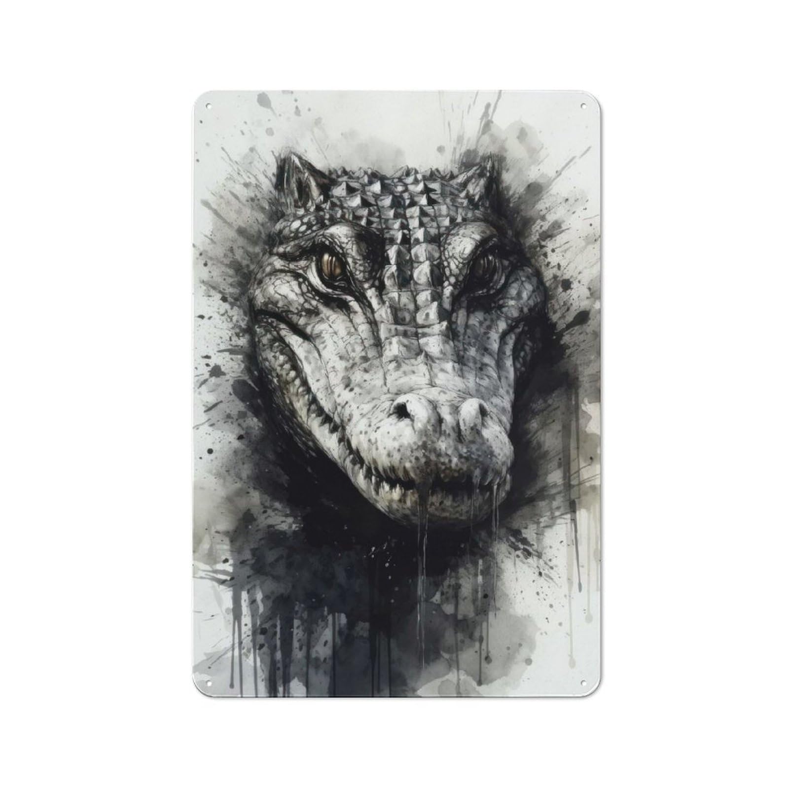 Metal Plaque 30x20cm with Crocodile King Watercolor for Pub Or Café, Rustic Decor, for Pub Decor Enthusiasts