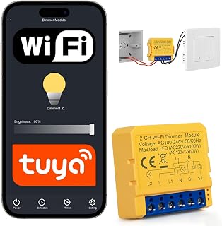 LED Dimmer Schalter, WLAN Dimmer, WLAN Lichtschalter Dimmbar 2.4GHz, Alexa Lichtschalter Smart Life/Tuya App, Sprachsteuerung/Timer, WiFi Dimmschalter 2-fach, Wechselschaltung, Kompatibel Alexa/Google