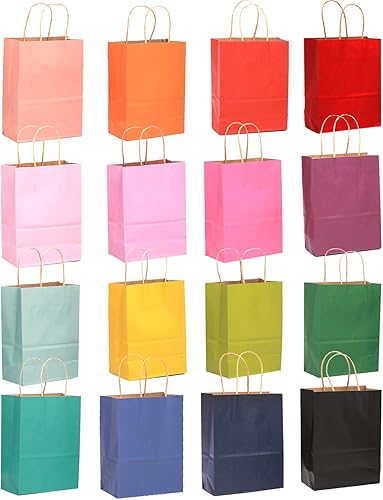 Miniatura 8 de qiqee Paquete de 100 bolsas de regalo de papel rosa fresco con asas a granel de 8.26 x 6 x 3.15 pulgadas, bolsas de regalo de tamaño pequeño para