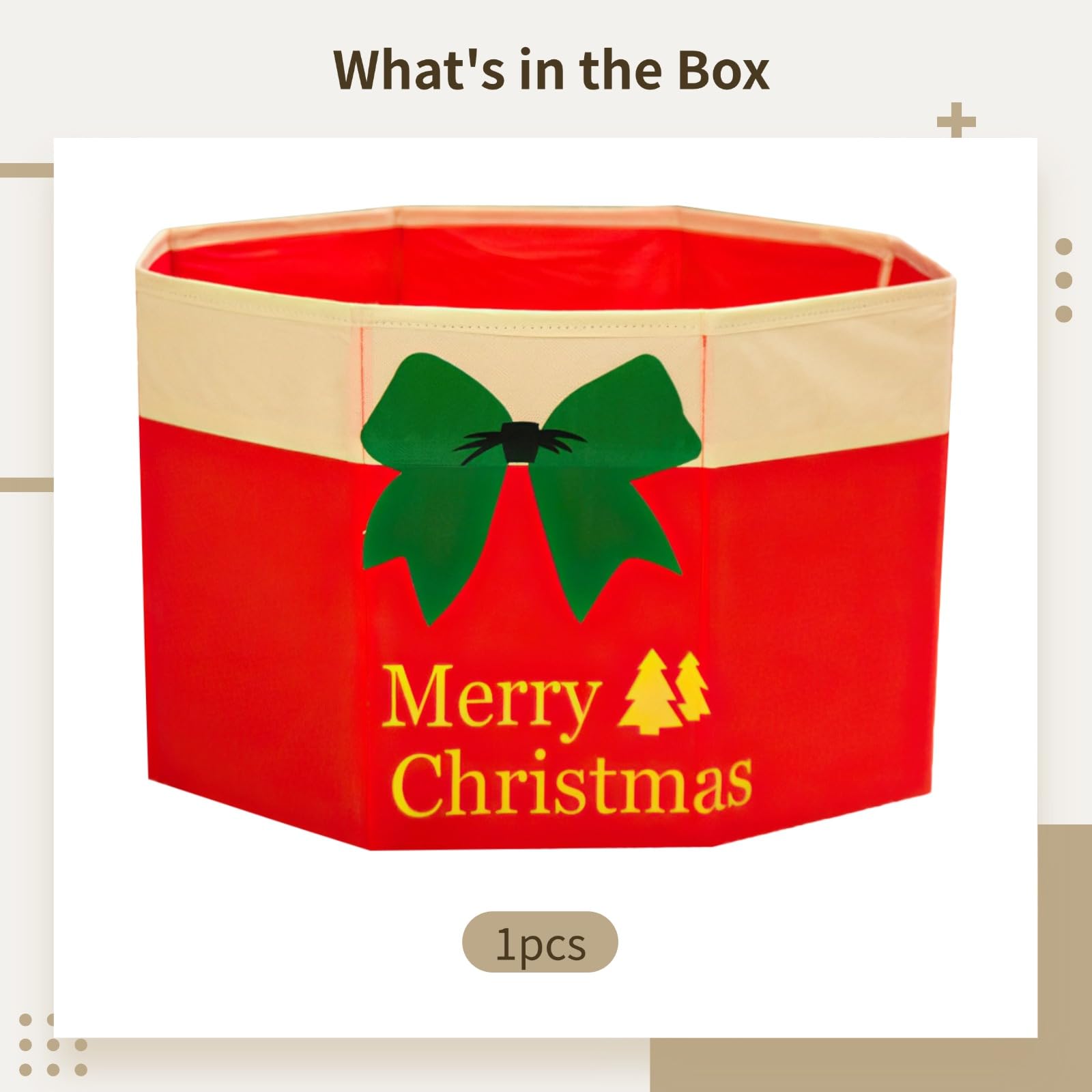 Red Bow Christmas Tree Collar, Festive 17X11 in Tree Ornament, Non-Woven Base Cover, Holiday Tree Stand Decorative Storage Box