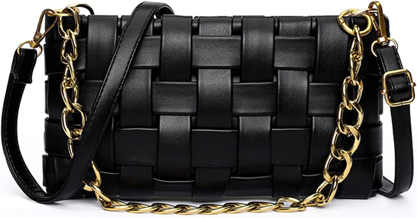 Eliaukly Women's Braided Shoulder Bag Weave Purse with Chain,Woven Crossbody Evening Small Handbag Satchel Clutch Evening Bag