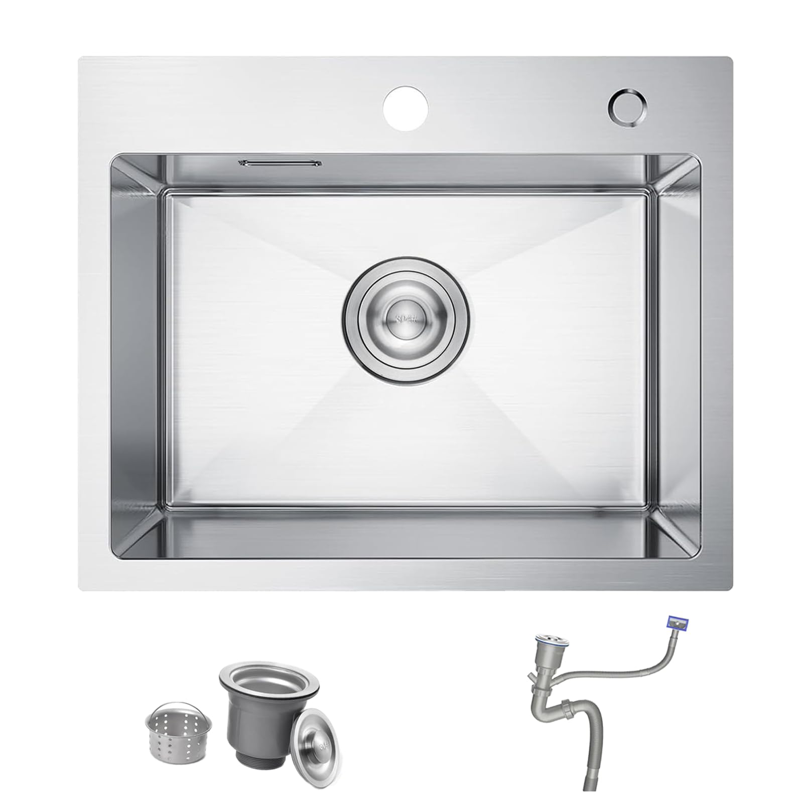 Bokaiya 304 Stainless Steel Kitchen Sink 55 x 45 cm, Small Kitchen Sink, Drop in Topmount Single Bowl with 2 Tap Holes Overflow and Siphon 1 Bowl, Brushed Nickel — image 1
