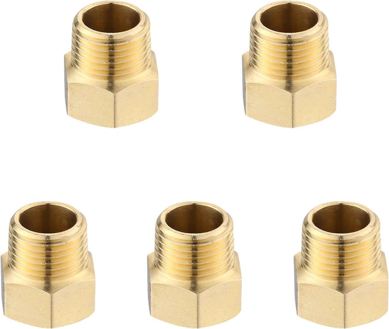 (5-Pack) Brass Pipe Fitting, Garden Hose Connector, Reducer Adapter, 1/2" NPT Female × 1/2" NPT Male
