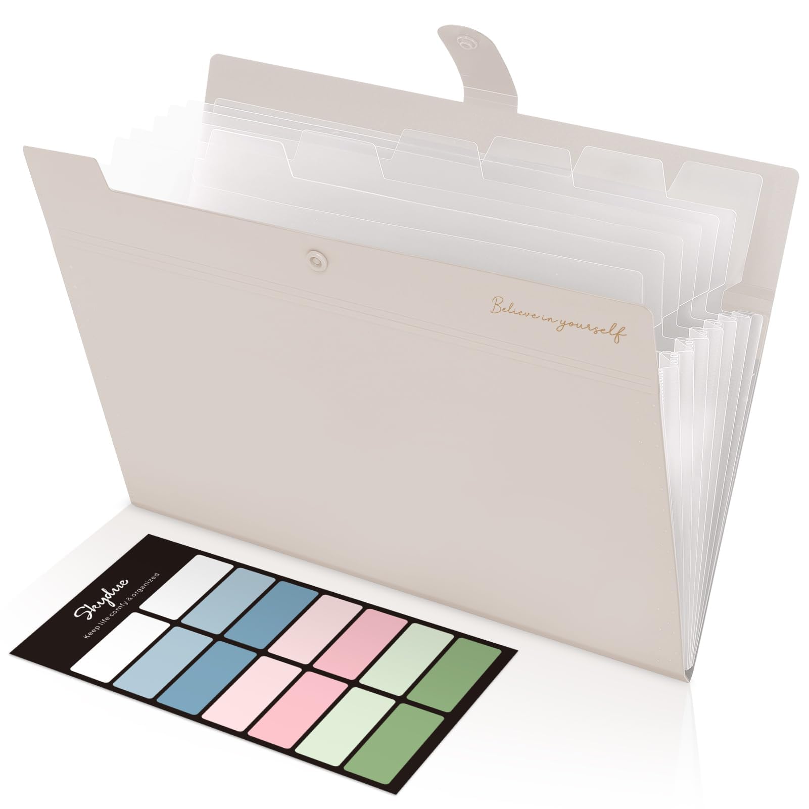 SKYDUE Folders for Paperwork A4, Expanding File Folder with 8 Pockets, Pastel Folders, Paperwork File Organiser, Folder Organiser for Documents, Bills, Invoices(Beige)
