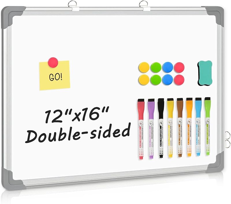Double-Sided Magnetic Small White Board, 16" x 12" | Dry Erase Board, Whiteboard for Wall Hanging Marker Board White Board Dry Erase for College Dorm Room, School, Home, Office