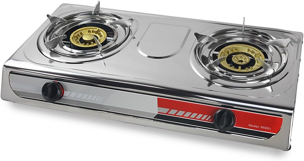 XtremepowerUS 25,516 BTU Double Burner Stove Stand Outdoor Propane Range Dual Propane Grill Burner Camping Picnic Cookout w/Detachable Legs