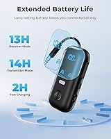 Vista 3 de Receptor transmisor Bluetooth 5.4 aptX adaptativo para 2 AirPods/auriculares, adaptador de audio Bluetooth 2 en 1 con micrófono y pantalla LED