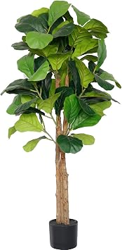 4ft Fiddle Leaf Fig Tree Artificial, Faux Fig Tree w/ 75 Leaves & 3 Trunks, Fake Ficus Lyrata Plant Real Touch Technology, Ideal for Home Office Indoor Decoration