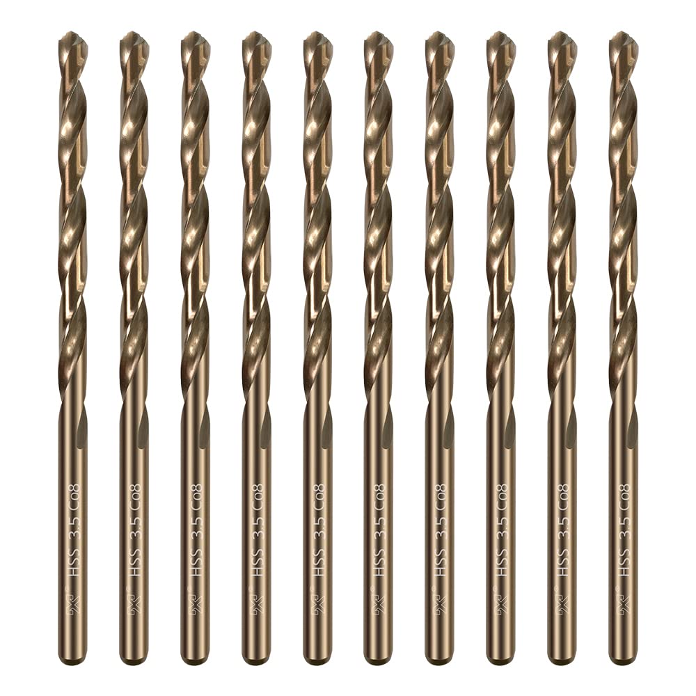 HUAZHICHUN 10PCS Size 3.5mm, M42 8% Cobalt,Steel Drill bits for Hard Metal,High Speed Steel, HSS Titanium,Wood Drill Bit Sets, Metal,Plastic, Small Drill Bit.