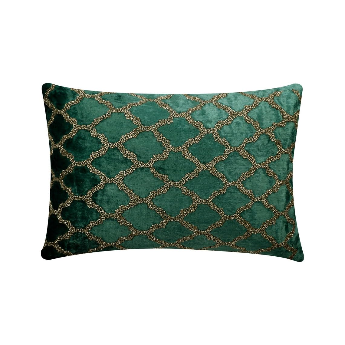 Decorative Teal Blue Pack of 2, 30x45 cm (12"x18") Lumbar Cushion Covers, Velvet Lattice Beaded Lumbar Cushion Covers, Geometric Pattern Modern Style - Lattice Laguna