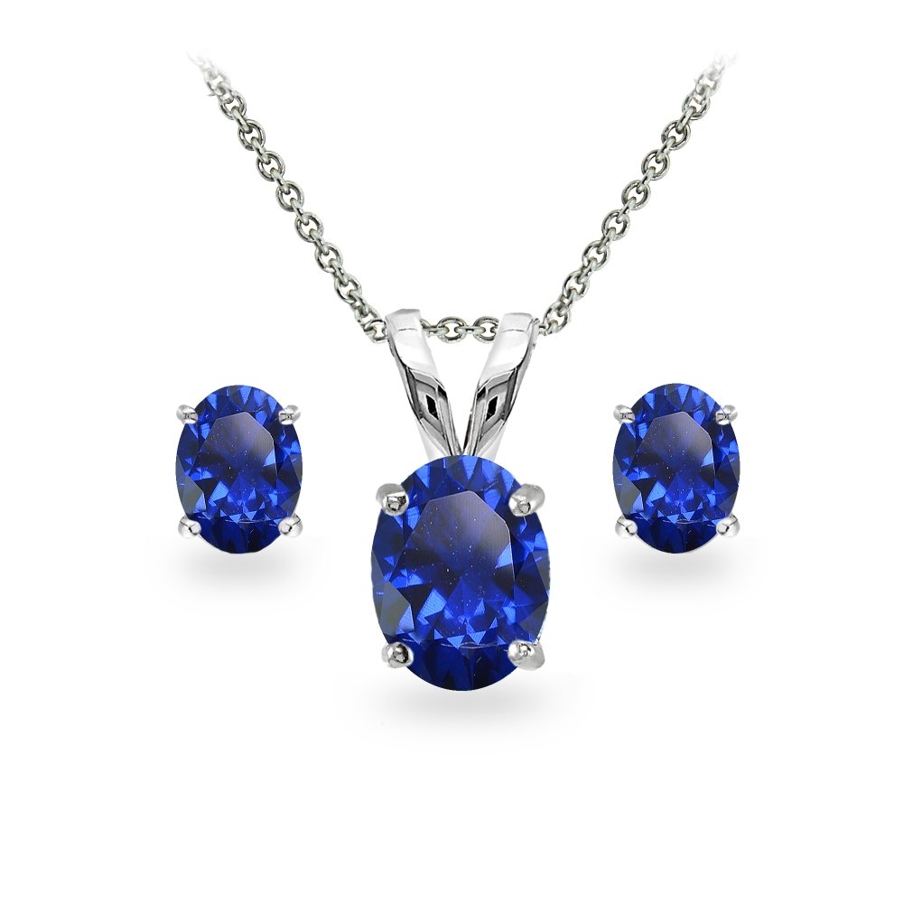 Jewelry Sets for Women, Necklace and Earring Sets for Women, Birthstone Jewelry, Genuine or Synthetic Gemstones, Oval Solitaire, Pendant Necklace, Stud Earrings, Sterling Silver Jewelry or Gold Flash