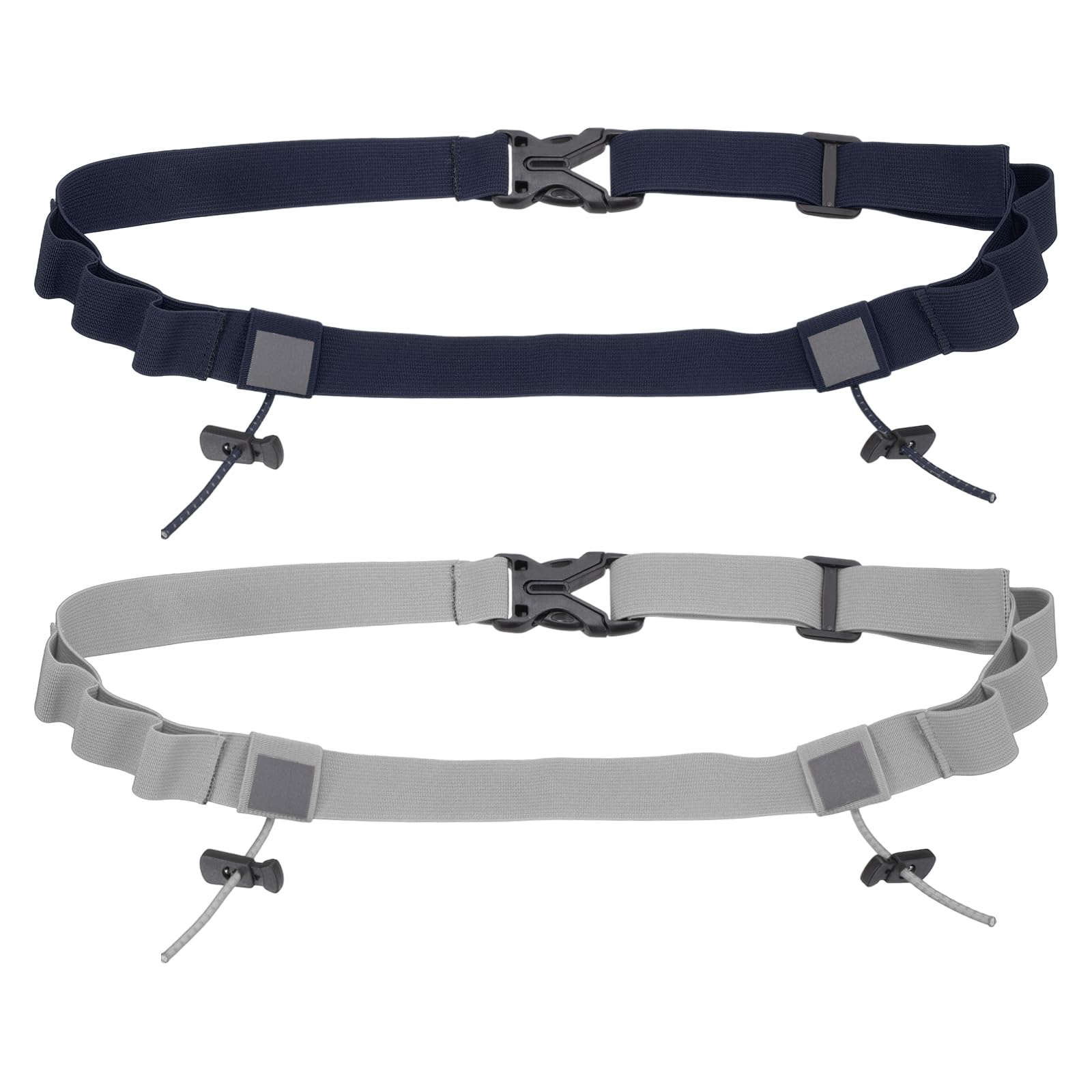 YELARXI Race Number Belt, Elastic Comfortable Running Belts with 6 Energy Gel Loops, Sport Race Bib Holder 2 Pcs & Light Gray/Navy Blue-Fitting for (Running/Triathlon/Marathon/Cycling)