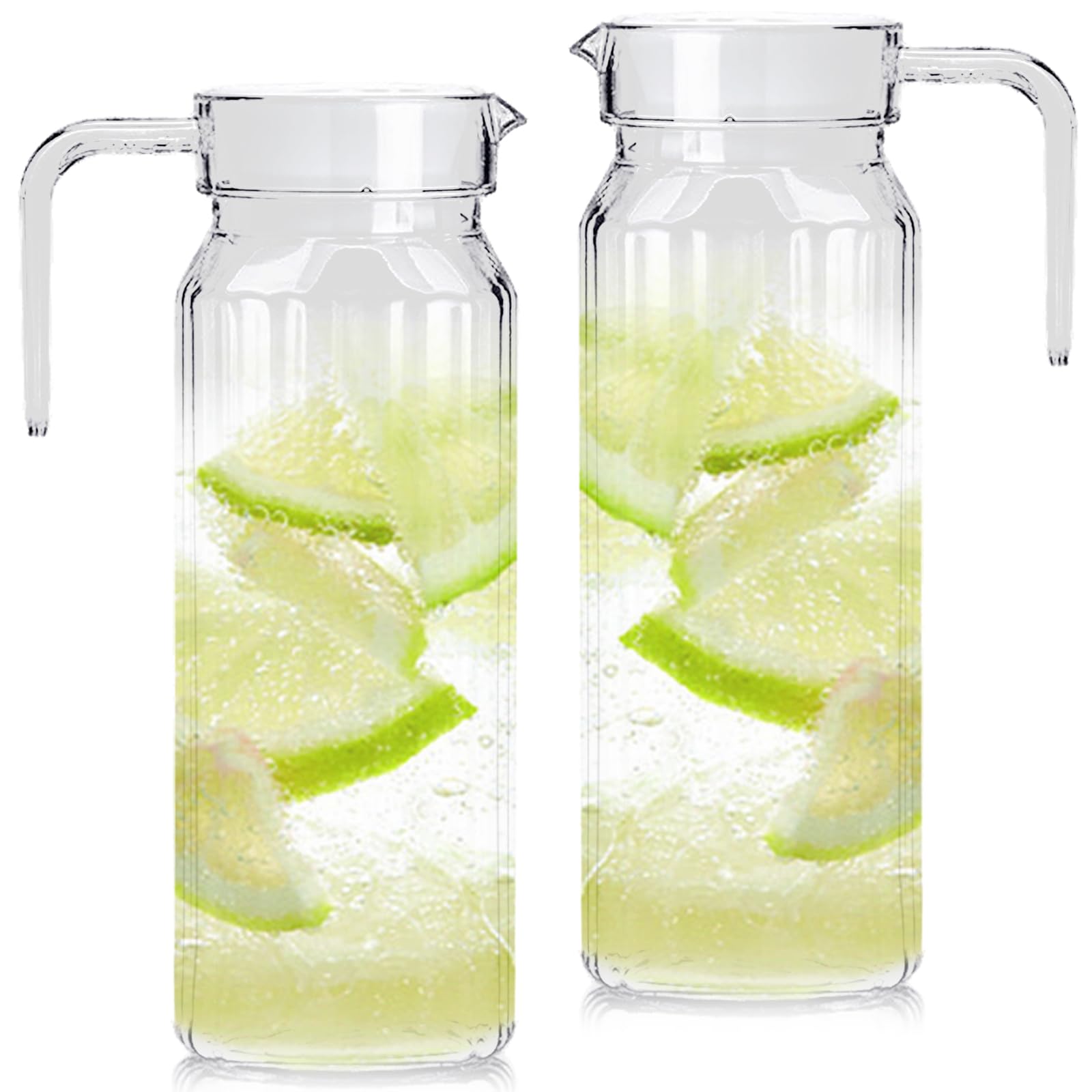 2 brocca in plastica con coperchio, 1,5 litri, per frigorifero, senza BPA, a prova di perdite, per frigorifero, per succo, sangria, limonata, acqua, tè freddo, caffè, latte
