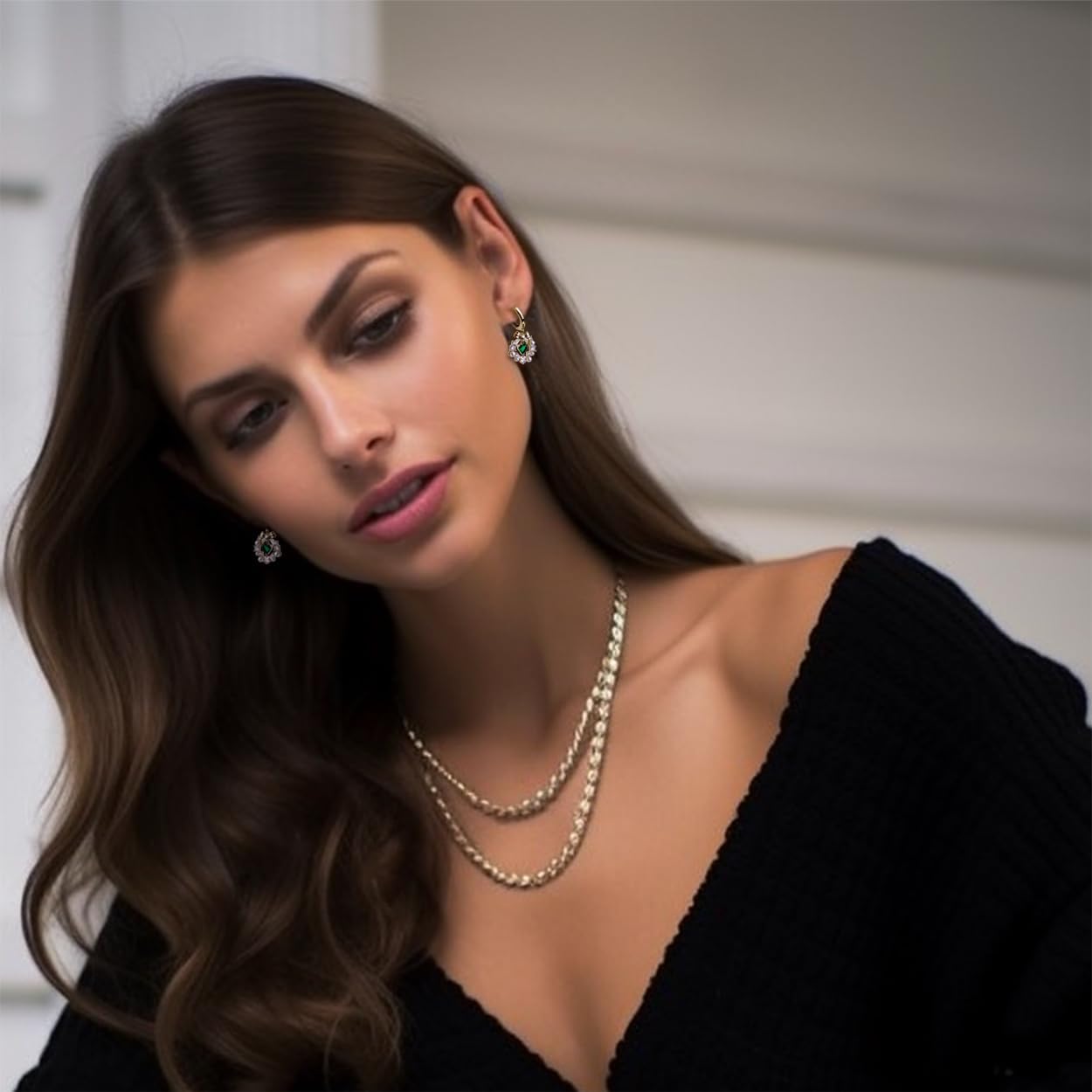 Sonateomber Gold Bow Heart dangle Drop Small Hoop Earrings for Women, Valentines Day Green Emerald Crystal love Earrings Dangling Christmas Holiday Prom Fashion Jewelry Gifts - Image 3