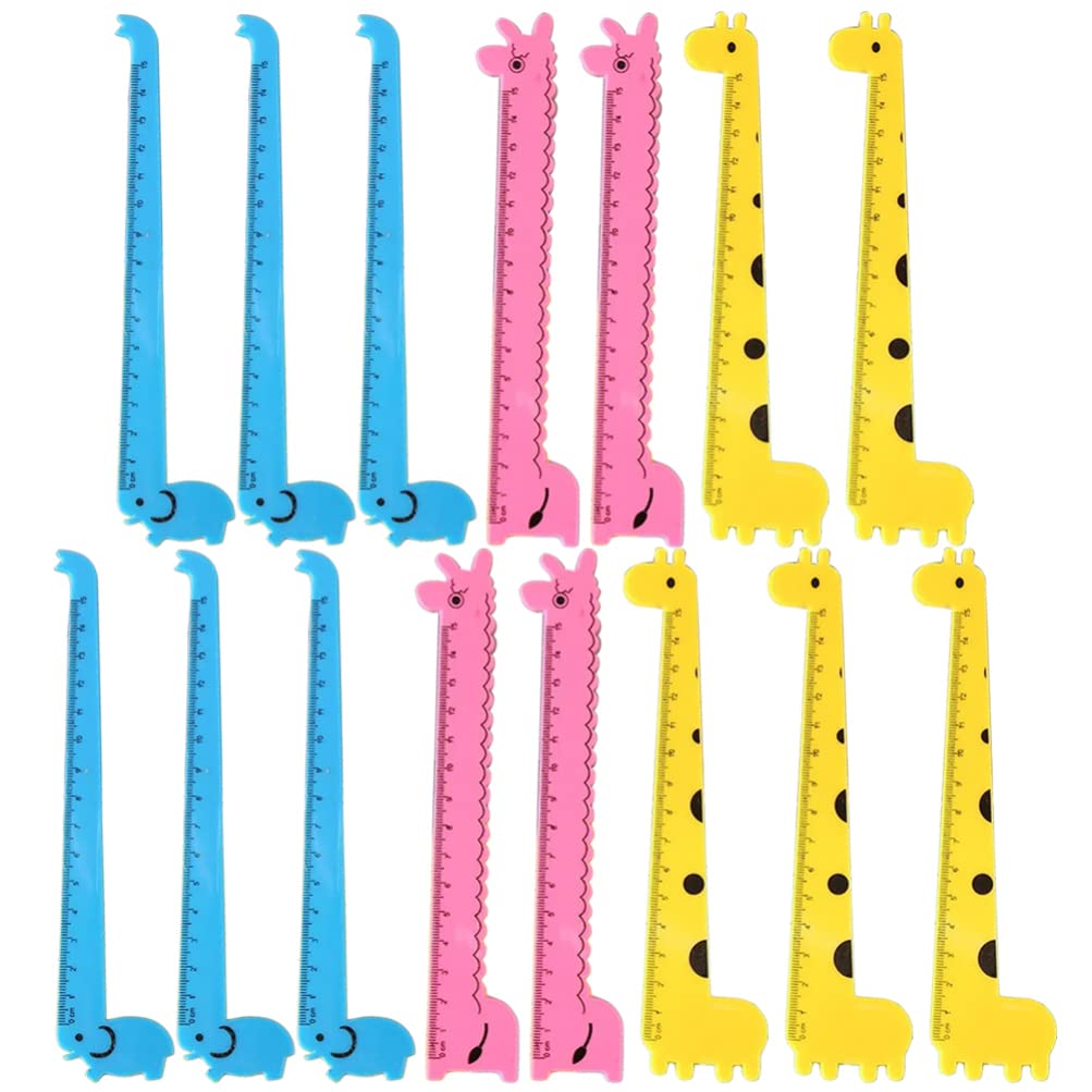 30Pcs Cartoon Giraffe Plastic Rulers, Straight Ruler Bookmark for Kids Assorted Colors, 18.7 X 4.5Cm