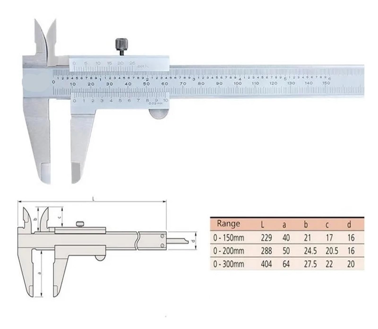 Calibro a corsoio in Acciaio Inossidabile da 0 a 300 mm, Set di Utensili di precisione da 0,02 mm