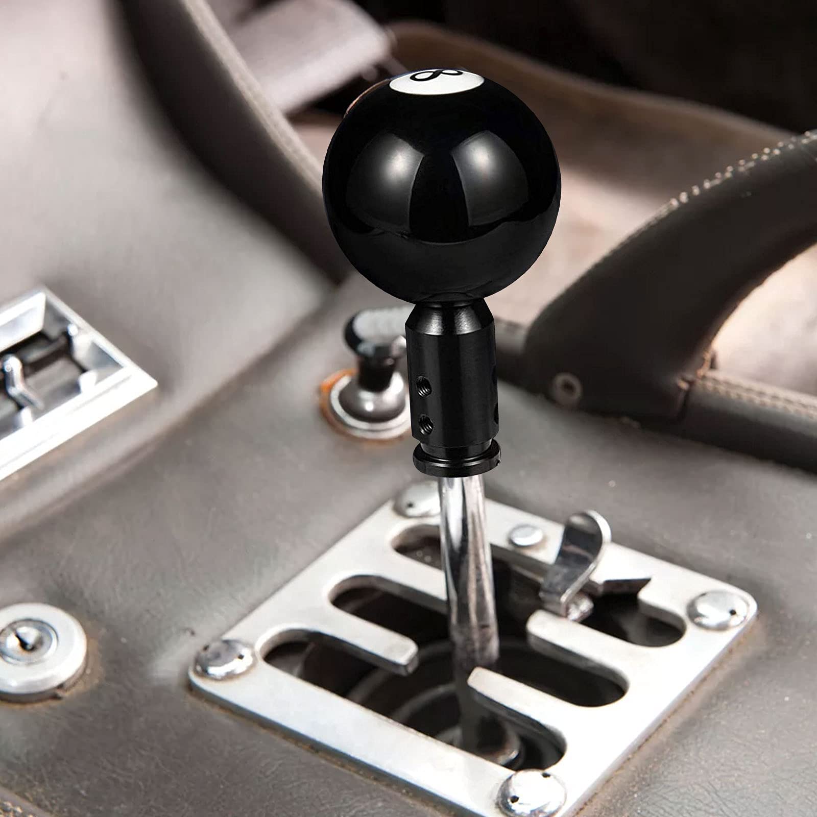 Pomello rotondo nero per leva del cambio a 8 sfere da biliardo, acrilico universale per 4 5 6 marce, leva del cambio con adattatore in alluminio e kit di montaggio