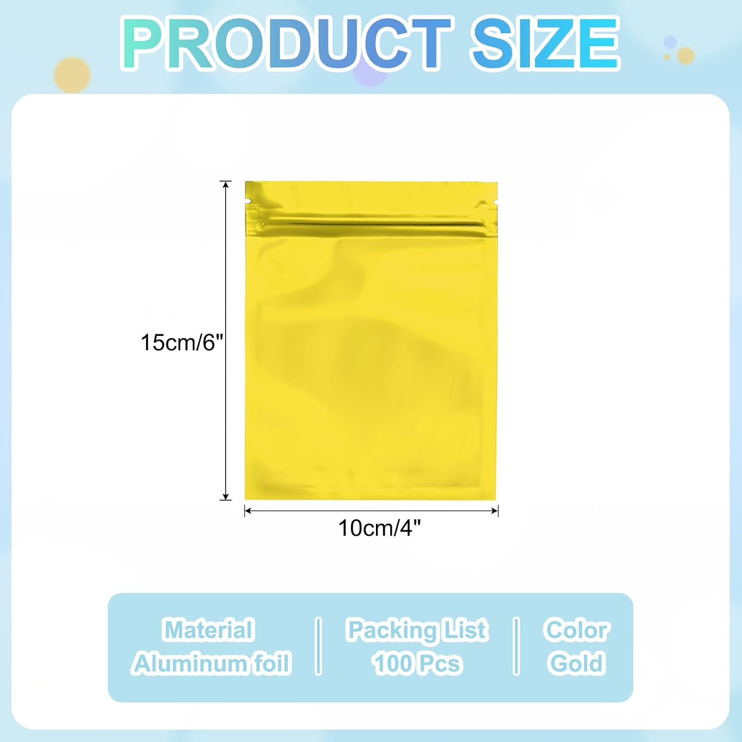 PATIKIL Resealable Packaging Bags for Small Business, 100 Pcs 4x6 Inch Glossy Smell Proof Bags Aluminum Sealable Foil Flat Zipper Lock Pouch for Food Storage, Gold