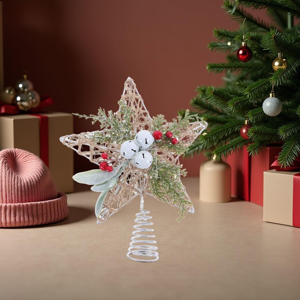 JKAPCYJFHF Puntale per albero di Natale a forma di stella con luci o Ment decorativo