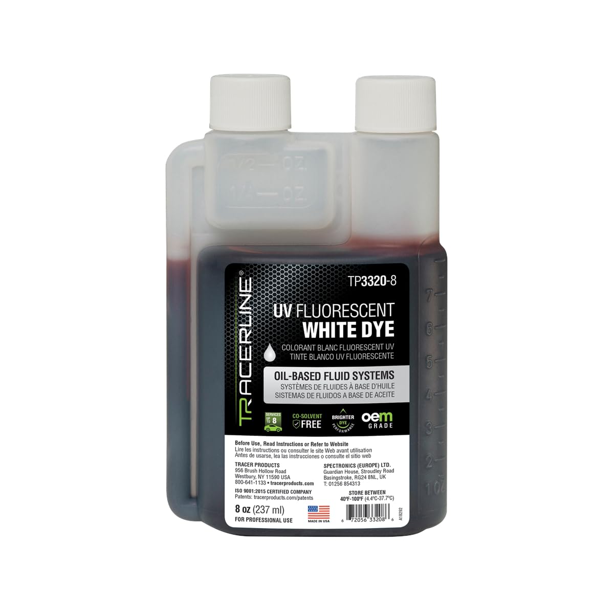Tracer Products TP3320-8 8 Oz [237 Ml] Bottle Of Dye For All Circulating Oil-based Fluids, Fluoresces White, Services Up To 8 Vehicles