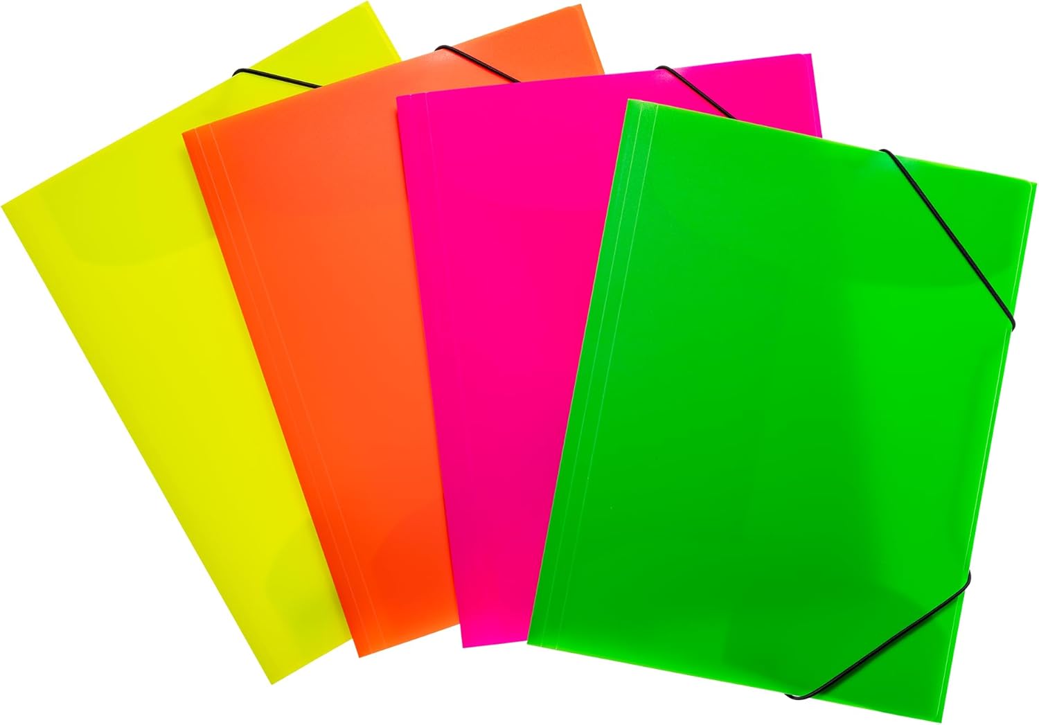 HERMA 19596 Portfolio Folders A4 Translucent Neon Assortment, Pack of 12, Children's Plastic Corner Folder with Inner Flaps and Elastic Band, Sturdy Plastic Folders Set for Boys and Girls