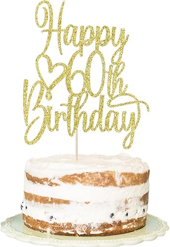 FLORCMET - Decoración para pastel de cumpleaños 60 años con purpurina dorada, decoración para tartas de 60 años, decoración de pastel de 60 años disponible en Yaxa Costa Rica