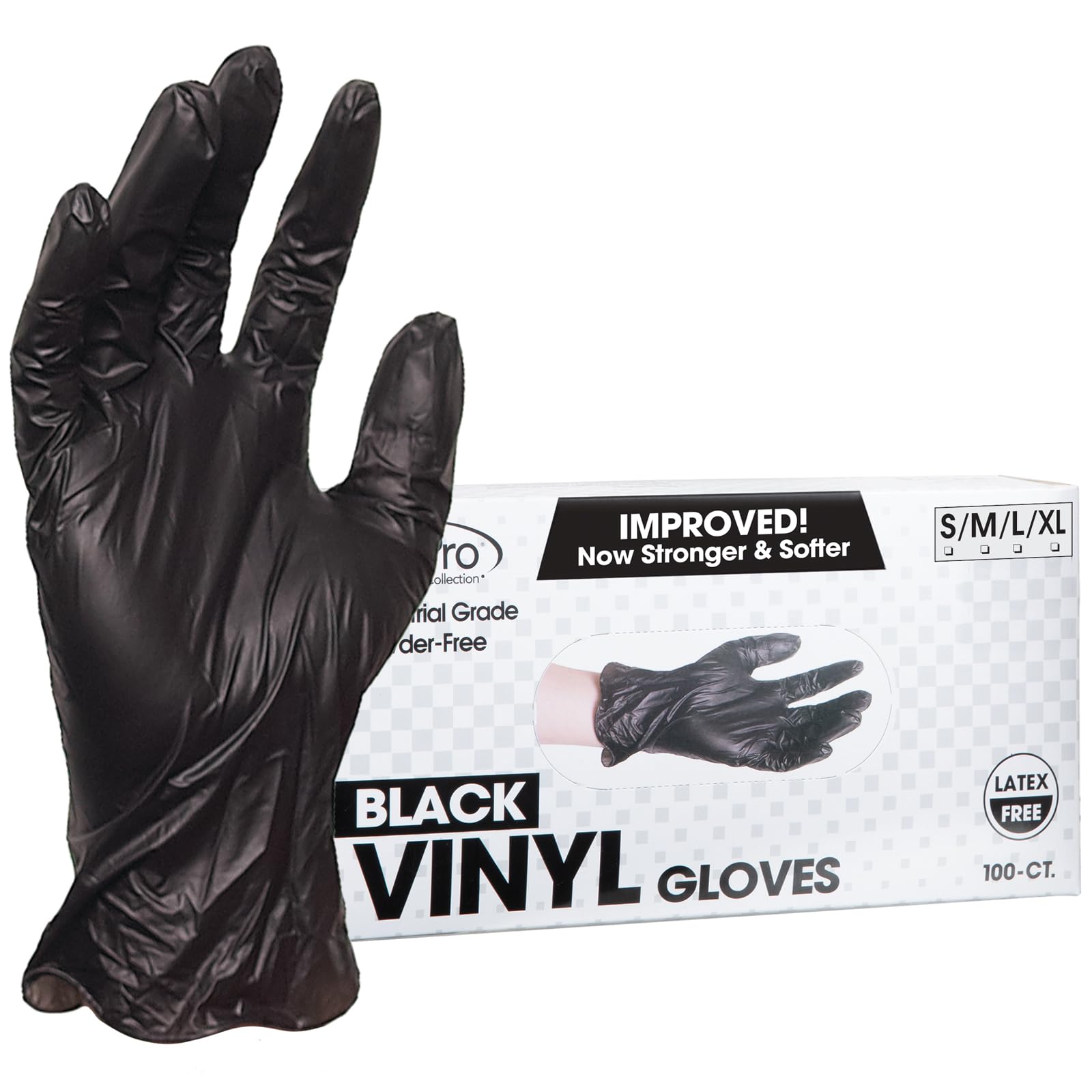 ForPro Disposable Vinyl Gloves, Black, Industrial Grade, Powder-Free, Latex-Free, Non-Sterile, Food Safe, 2.75 Mil. Palm, 3.9 Mil. Fingers, Medium, 100-Count