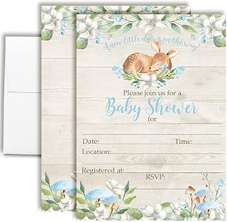 Little Deer Woodland Watercolor Floral Baby Shower Invitations for Boys, 20 5x7 Fill In Cards with Twenty White Envelopes by AmandaCreation