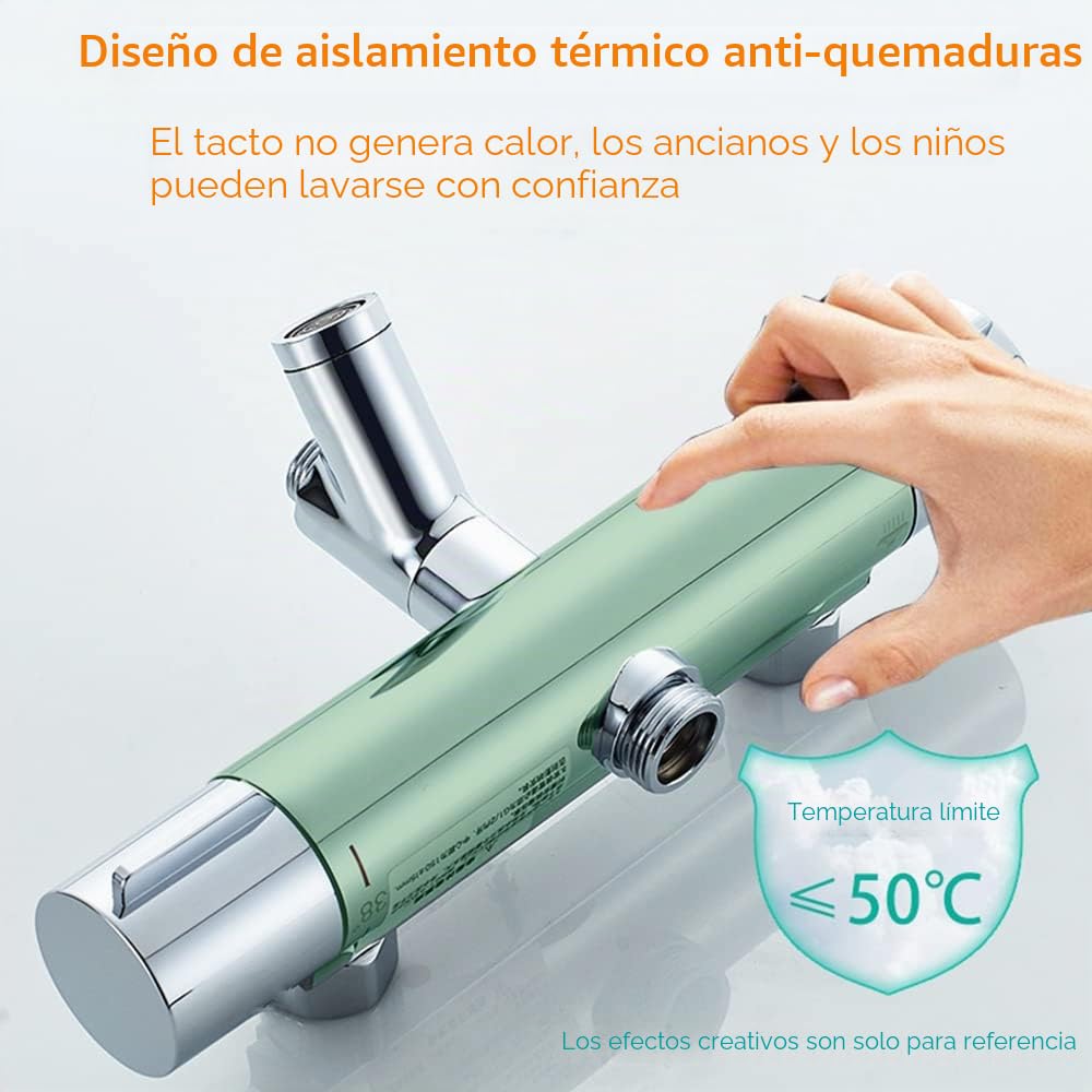 Grifos de Ducha Termostáticos 38 ℃ Ducha de baño negra Top Spray Termostato Inferior G 1/2 "Superior 3/4" BSP Aislamiento Grifo de Ducha de tres Salidas Latón Cromado