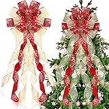 Christmas Tree Topper Bows 44 x 12 Inches Large Toppers Bow with Glitter Satin Mesh Streamer Snowflake Christmas Bows Xmas Farmhouse Decorative Bow for Xmas Decorations Home Decor (Bright Color)
