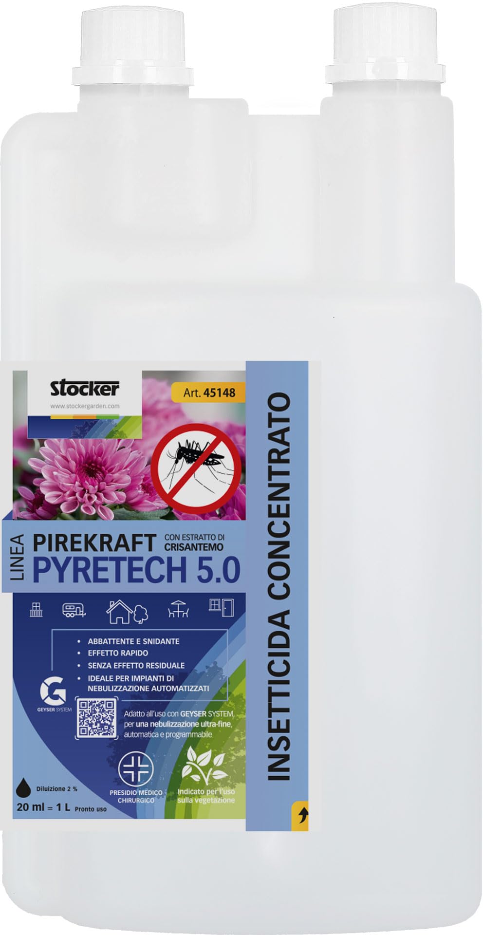 Stocker - Pirekraft Insetticida Concentrato 0,​5 L per Nebulizzatori Automatici - Azione Abbattente e Snidante - Uso Esterno - PMC - Compatibile con Geyser System