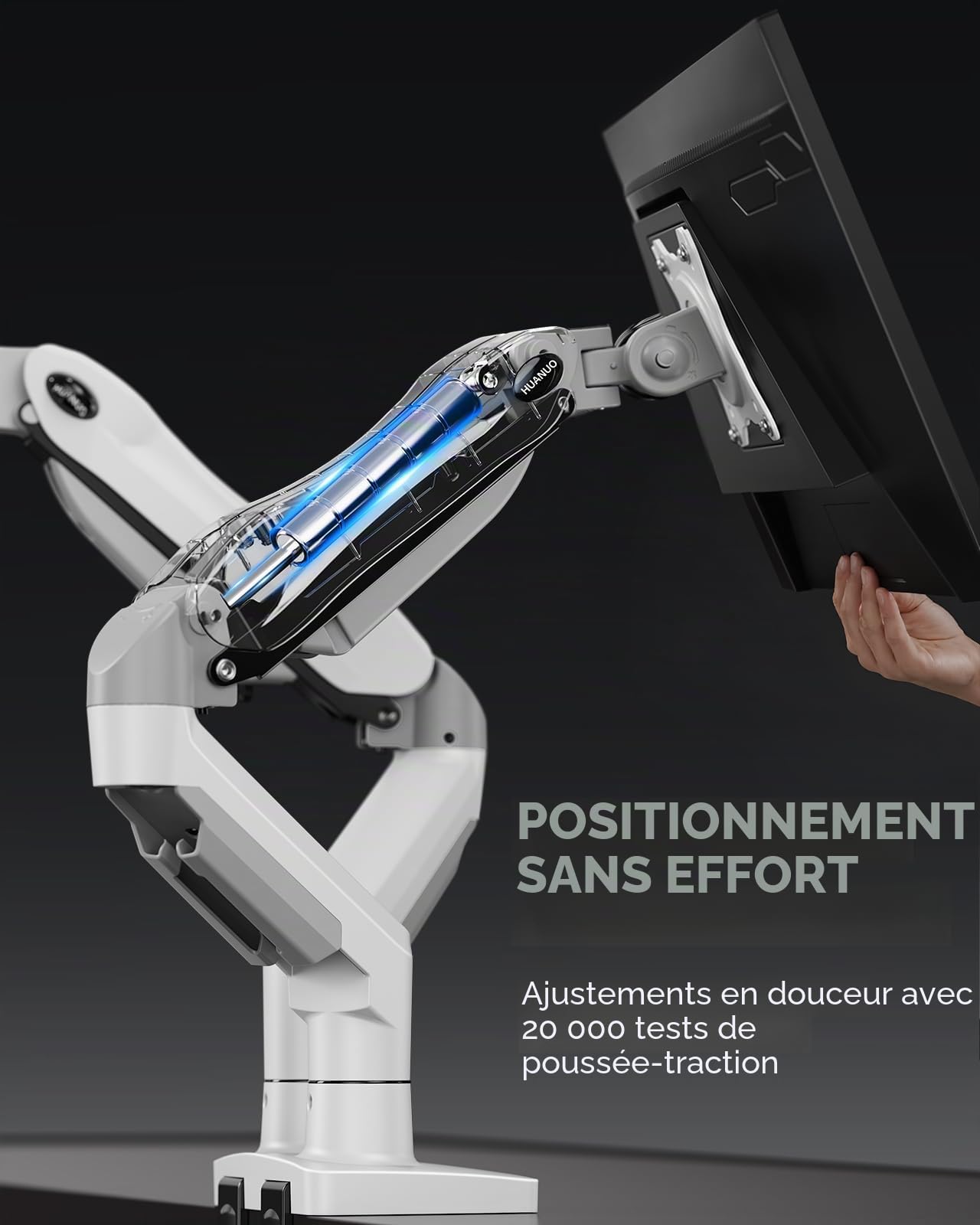 HUANUO Support Ecran PC 2 Ecran pour Écrans de 13 à 30 Pouces, Support Double Ecran PC, Bras Ecran PC 2 pour Ecran 2-9kg, VESA 75x75/100x100mm, Blanc
