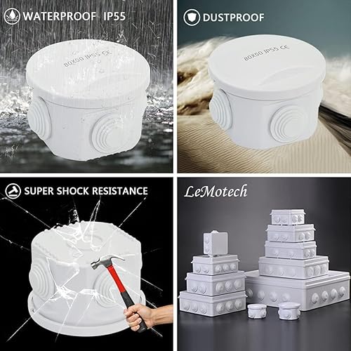 Miniatura 129 de LeMotech Caja de conexiones, plástico ABS IP55 resistente al agua y al polvo, caja eléctrica universal, caja de proyectos para exteriores e