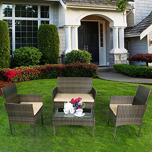 Yangming 1102SET-BK Patio Furniture Sets, Brown and Beige