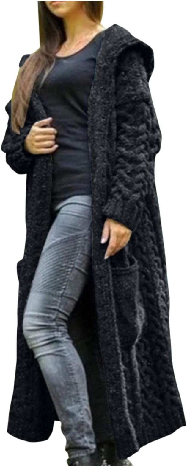 Big Knit Cardigan for Women Coat Solid Solid Sweater Winter Long Knitted Pocket Loose Women Cardigan Hooded Women's Coat Girl Casual