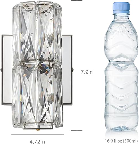 Miniatura 6 de Qaupoee Apliques de pared de cristal con 2 luces, lámpara de pared LED cromada, lámpara de noche de acero inoxidable de metal de 2 niveles,