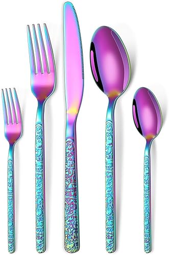 Miniatura 6 de Juego de cubiertos martillados de 40 piezas, juego de cubiertos de acero inoxidable para 8 utensilios de cocina para el hogar, cocina, restaurante,