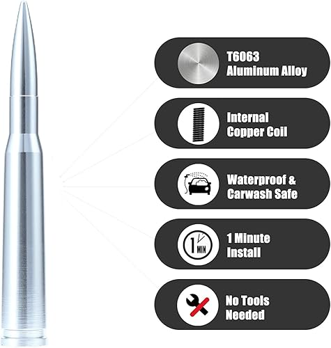 Miniatura 3 de 50 Cal Antena de bala para camiones Compatible con Ford F150 F250 F350 Raptor BroncoDodge RAM 1500 2500 3500Chevrolet Silverado y GMC Sierra-Antena