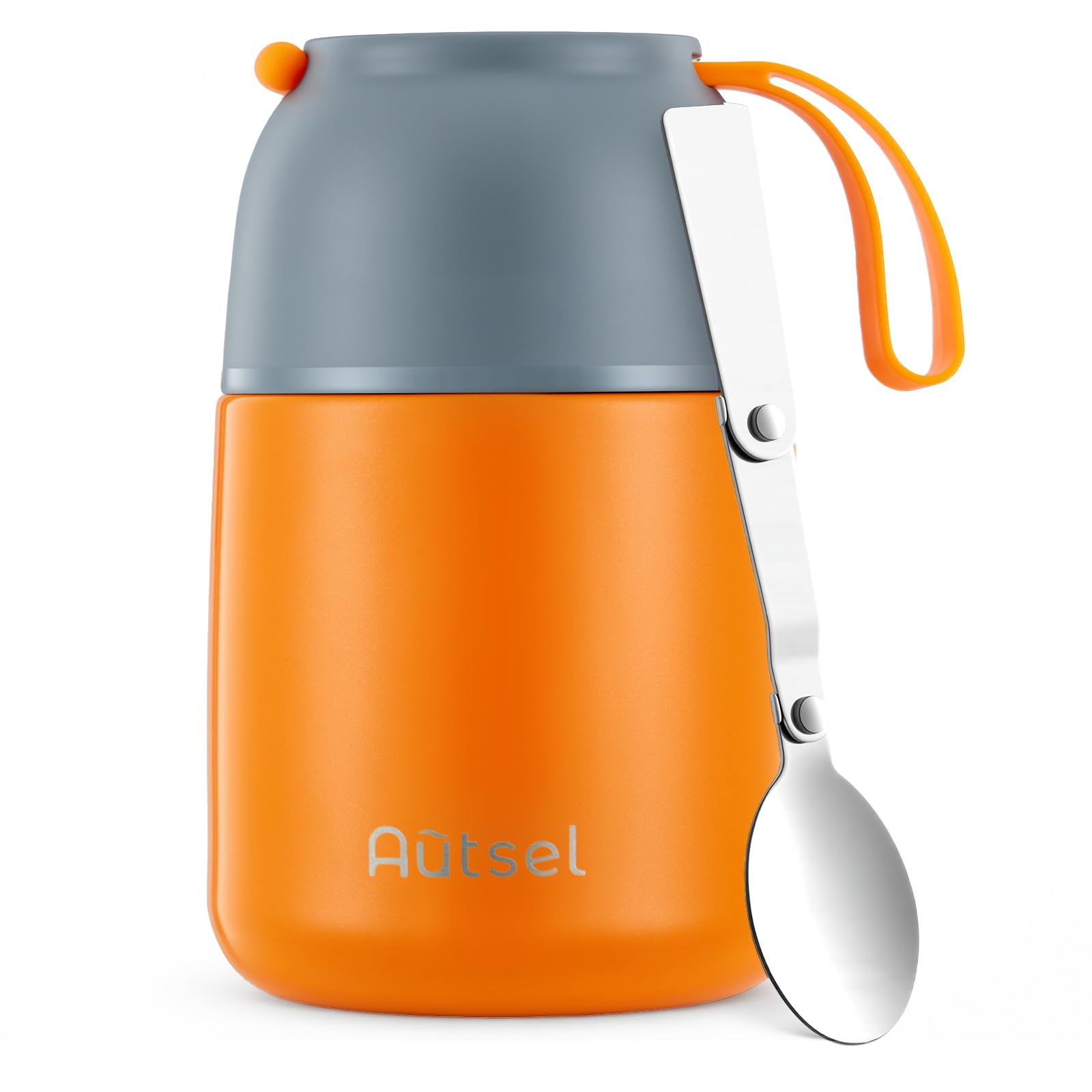 Autsel Food Flask for Cold/Hot Food, 500ml Thermal Soup Flask, Insulated Food Container, Stainless Steel Food Jar with Folding Spoon - Keep 12h Cold & Hot