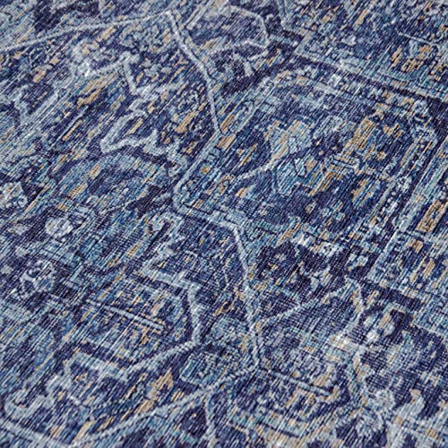 Realife Machine Washable Rug - Stain Resistant, Non-Shed - Eco-Friendly, Non-Slip, Family & Pet Friendly - Made From Premium Recycled Fibers - Vintage Distressed Traditional - Blue, 4' X 6' #TOP1