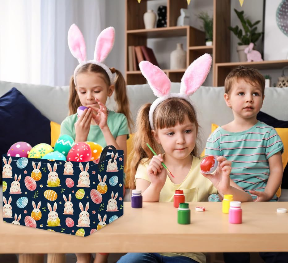 Image of Rectangular Easter Basket for Kids & Baby - Cute Toy Storage Bin, Organizer Shelf, Book Basket & Room Decor (Dark Blue Easter)