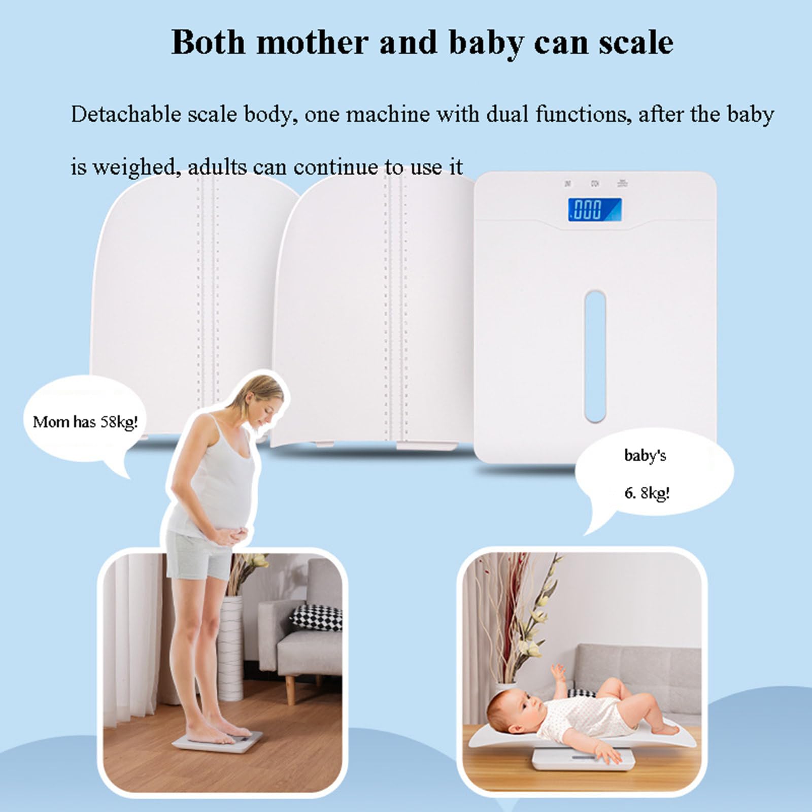 Bilancia per la misurazione del peso sano del bambino Bilancia elettronica a doppio uso per madre e bambino staccabile da 60 cm