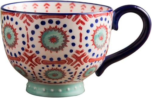 CHOOLD Elegante taza de café grande de cerámica pintada a mano con patrón floral para té, leche, cereales para cocina, regalos de San Valentín, 14