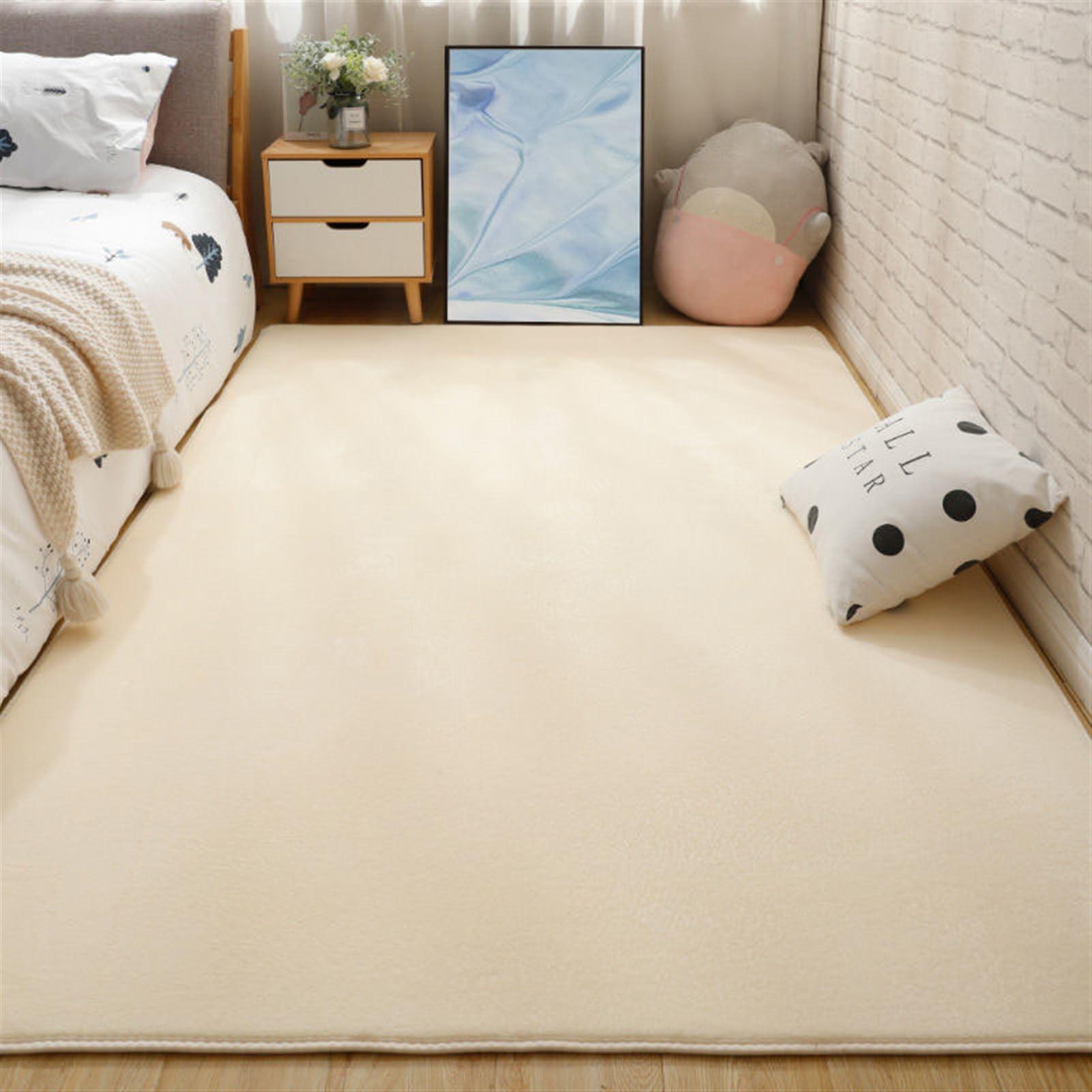 GIBZ Rectangle Area Rugs for Living Room, Coral Velvet Carpet with Non Slip Backing, Short Pile Memory Foam Pad for Bedroom, Beige, 200x300cm
