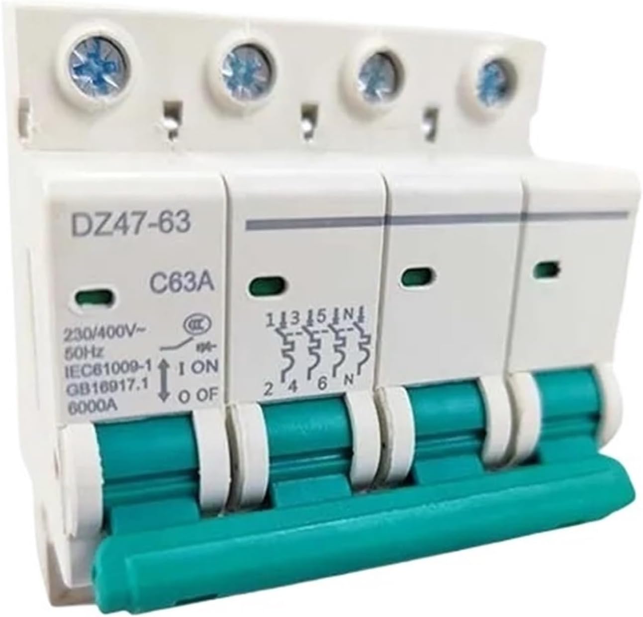 MCB DZ47-63 1P 2P 3P 4Pole C32A Miniature Circuit Breaker DZ47 60Hz 10A 16A 20A 25A 40A 63A C Type C45 Mini LV Air Switch(6A,1)