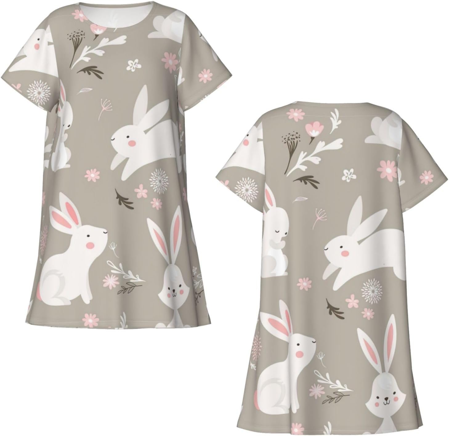 Easter Bunny Floral Print Sleep Shirts for Women Short Sleeve Night Shirts for Sleeping Pullover Nightgown