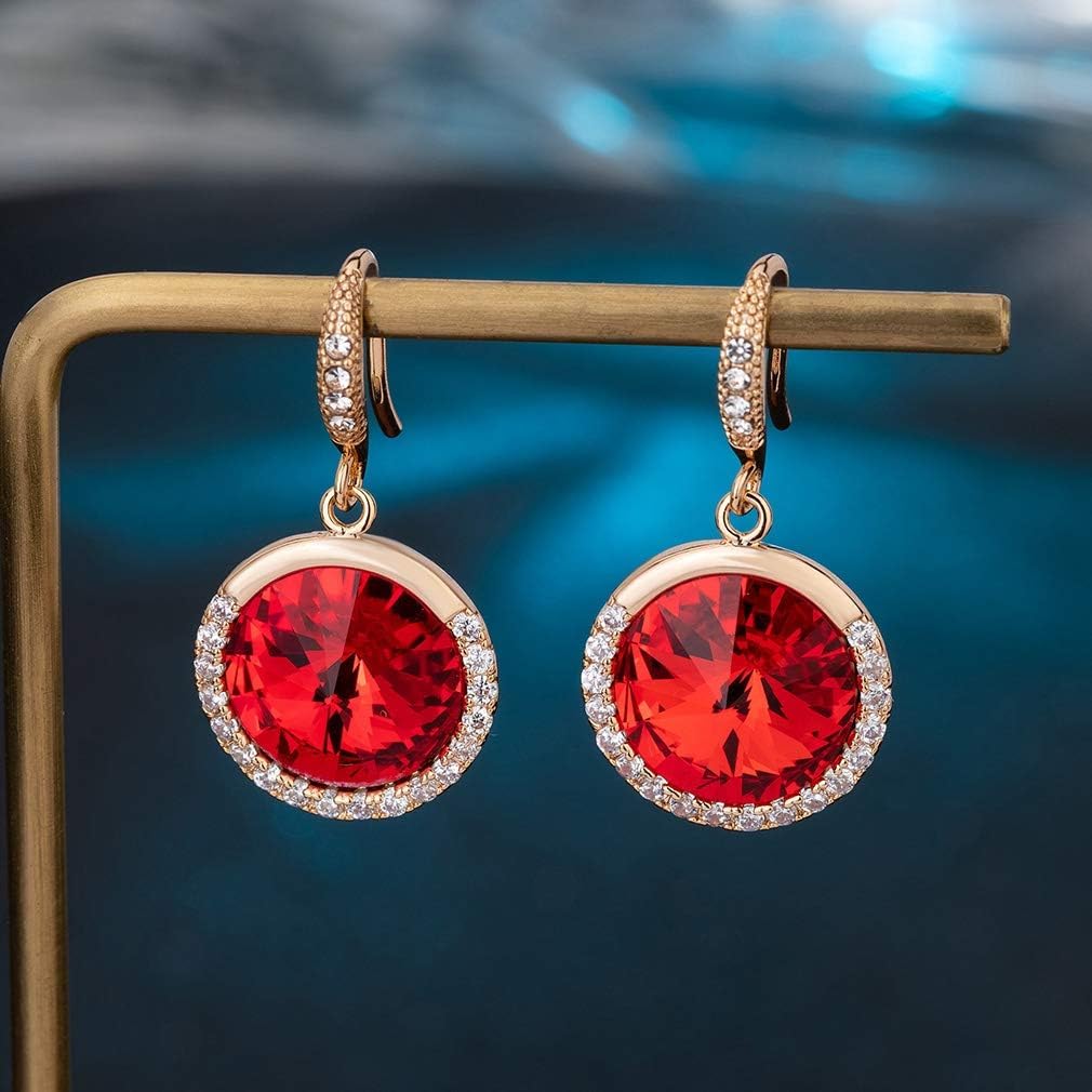 Austrian Crystal Halo Round Drop Dangle Earrings for Women 14K Gold Plated Hypoallergenic Jewelry - Image 4